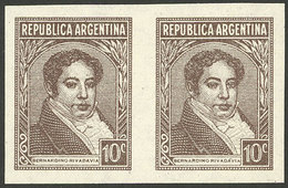 ARGENTINA: GJ.774AP, 10c. Rivadavia, Round Lapel, National Unsurfaced Paper, Imperf Pair, VF - Altri & Non Classificati