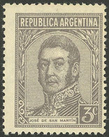 ARGENTINA: GJ.783, 3c. San Martín, Straight Rays Wmk, MNH - Autres & Non Classés