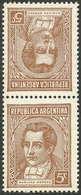 ARGENTINA: GJ.795T, 5c. Moreno, Typographed, Imported Unsurfaced Paper, Tete-beche, VF Quality - Autres & Non Classés