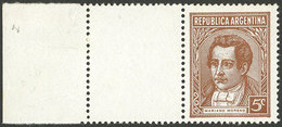 ARGENTINA: GJ.800CB, 5c. Moreno, Typographed, Chalky Paper, With White Label And Sheet Margin, With Hinge Trace In The S - Autres & Non Classés