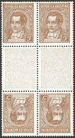 ARGENTINA: GJ.800TH, 5c. Moreno, Typographed, Chalky Paper, Tete-beche Block Of 4 With Lined Horizontal Gutter, VF - Autres & Non Classés
