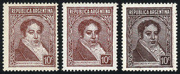 ARGENTINA: GJ.801 + 801A + Another Value, Rivadavia 10c. Typographed, Chalky Paper, In 3 Different Colors, VF Quality - Autres & Non Classés