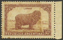 ARGENTINA: GJ.809SG, 30c. Wool, Without Watermark, Printed On Gum, With Sheet Margin, Light Staining - Autres & Non Classés