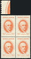 ARGENTINA: GJ.821a, 50c. Sarmiento 50th Anniversary, Block Of 4, One With Variety: "E" Of SARMIENTO Without Central Stro - Autres & Non Classés