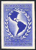 ARGENTINA: GJ.839, 15c. Panamerican Union, Proof In Blue Color (issued) On Unsurfaced Paper, Unwatermarked, Not Gummed,  - Autres & Non Classés