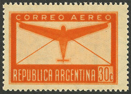 ARGENTINA: GJ.845SG, 30c. Airmail, Printed On Gum, VF - Autres & Non Classés