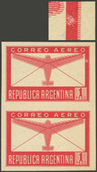 ARGENTINA: GJ.865P, 1P. Airmail, Imperforate Pair, Without Wmk, VF - Autres & Non Classés