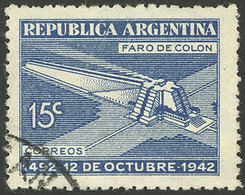 ARGENTINA: GJ.867, 15c. Discovery Of America 450 Years, Wavy Rays Wmk, Used, VF - Autres & Non Classés