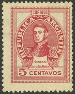 ARGENTINA: GJ.871SG, 5c. San Martín, Imported Unsurfaced Paper, Printed On Gum, VF - Autres & Non Classés