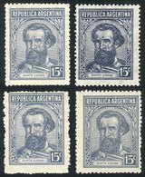 ARGENTINA: GJ.872 + 883 + 883b + 892, 15c. Güemes, With Round Sun Wmk, Straight Rays Wmk (clear And Dim) And Unwatermark - Autres & Non Classés