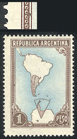 ARGENTINA: GJ.880, 1P. Map With Antarctica, National Unsurfaced Paper, Variety: Small Spot On The Left Frame, VF - Autres & Non Classés