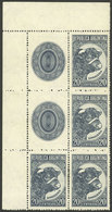 ARGENTINA: GJ.884CA + 884CZ, 20c. Bull, Straight Rays Wmk, Block Of 4 Stamps And 2 Labels, Sheet Corner, VF Quality - Autres & Non Classés