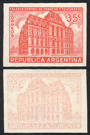 ARGENTINA: GJ.885, 35c. Palacio Central De Correos Y Telégrafos, Proof In Red-rose, On Unwatermarked Chalky Paper, With  - Otros & Sin Clasificación