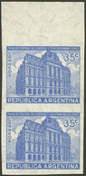 ARGENTINA: GJ.886P, 35c. Palacio Central De Correos Y Telecomunicaciones, Straight Rays Wmk, Imperforate Pair With Sheet - Autres & Non Classés