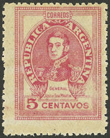 ARGENTINA: GJ.890SG, 5c. San Martín, Without Watermark, Printed On Gum, VF - Autres & Non Classés