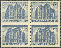 ARGENTINA: GJ.894, 35c. Palacio Central De Correos Y Telecomunicaciones, Block Of 4, 2 With Paper Fold, VF Quality - Otros & Sin Clasificación