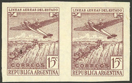 ARGENTINA: GJ.931P, 15c. LADE Airlines, Round Sun Wmk, Imperforate Pair, VF - Otros & Sin Clasificación