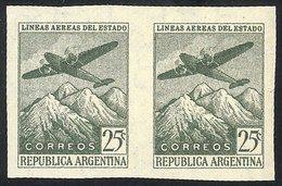 ARGENTINA: GJ.932P, 25c. LADE Airlines, Round Sun Wmk, Imperforate Pair, VF Quality - Autres & Non Classés