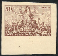 ARGENTINA: GJ.938, 50c. First Anniversary Of 17 October 1945, Proof In Light Chestnut (issued) On Unsurfaced Paper, Unwa - Otros & Sin Clasificación