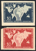 ARGENTINA: GJ.940, 30c. World Thrift Day, Proofs In Lilac-carmine (corner Damaged, Issued Color) And Slate Blue, On Unsu - Otros & Sin Clasificación