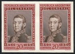 ARGENTINA: GJ.977, 20c. Centenary Of San Martín, Proof In Chestnut-red And Chestnut (issued) On Glazed Paper, Unwatermar - Otros & Sin Clasificación