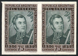 ARGENTINA: GJ.980, 75c. Centenary Of San Martín, Proof In Chestnut And Olive Green (issued) On Glazed Paper, Unwatermark - Autres & Non Classés