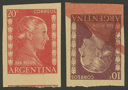 ARGENTINA: GJ.1005, 10c. Eva Perón, Proof In Violet, On Paper For Specimens, With Another Proof Of 20c. Value On Back, V - Autres & Non Classés