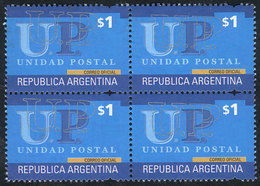 ARGENTINA: GJ.3182, $1 Unidad Postal, Block Of 4, With Variety: Silver Color Shifted, VF Quality - Other & Unclassified