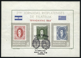 ARGENTINA: GJ.HB 20, River Plate Philatelic Meeting, With First Day Postmark And Variety: 10 And 15c. Stamps With Strong - Hojas Bloque