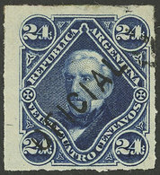 ARGENTINA: GJ.8, 24c. San Martín, Rouletted, Diagonal Overprint, VF And Rare! - Servizio