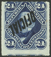 ARGENTINA: GJ.24c, 24c. San Martín, Rouletted, With Inverted Overprint Var., VF - Oficiales