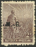 ARGENTINA: GJ.124, 2c. Plowman, "M.G." Ovpt., German Paper With Vertical Honeycomb Wmk, With Double Overprint Var., Used - Oficiales