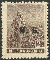 ARGENTINA: GJ.132, 2c. Plowman, "M.G." Ovpt., Italian Paper With Vertical Honeycomb Wmk, Perf 13¼, VF" - Oficiales