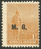 ARGENTINA: GJ.134, 1c. Plowman, "M.G." Ovpt., Italian Paper With Horizontal Honeycomb Wmk, VF" - Servizio
