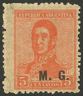 ARGENTINA: GJ.160, 5c. San Martín, "M.G." Ovpt., With Wheatley Bond Wmk, VF Quality" - Oficiales