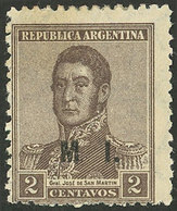 ARGENTINA: GJ.304, 2c. San Martín, "M.I." Ovpt., Round Sun Wmk, With Variety: No Period After The "M", VF Quality, Very  - Service