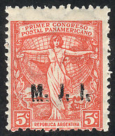 ARGENTINA: GJ.393, 5c. 1st Panamerican Postal Congress, Perf 13¼, "M.J.I." Ovpt, VF Quality" - Oficiales