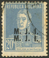 ARGENTINA: GJ.415b, 20c. San Martín W/o Period, "M.J.I." Ovpt.,  Double Overprint Var., Used, VF Quality" - Service