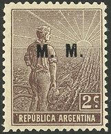 ARGENTINA: GJ.450, 2c. Plowman, "M.M." Overprint, Sun Wmk, Perf 13¼, VF" - Oficiales