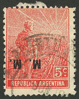 ARGENTINA: GJ.453a, 5c. Plowman, "M.M." Ovpt., German Paper With Vertical Honeycomb Wmk, Inverted Overprint Var., Used,  - Oficiales