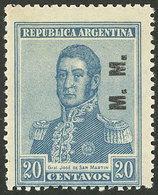 ARGENTINA: GJ.480, 20c. San Martín, "M.M." Ovpt., Round Sun Wmk, VF Quality" - Oficiales