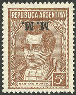 ARGENTINA: GJ.515a, 5c. Moreno, Typographed, "M.M." Overprint, With Inverted Ovpt. Variety, VF" - Servizio