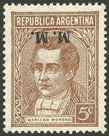 ARGENTINA: GJ.515a, 5c. Moreno, Typographed, "M.M." Overprint, With Inverted Ovpt. Variety, VF" - Oficiales