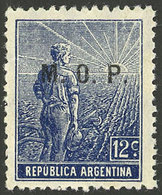 ARGENTINA: GJ.524, 12c. Plowman, "M.O.P." Overprint, Perf 13¼, VF" - Oficiales