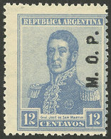 ARGENTINA: GJ.527, 20c. San Martín, "M.O.P." Overprint, Without Watermark, VF, Rare!" - Oficiales
