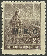 ARGENTINA: GJ.589, 2c. San Martín, "M.R.C." Ovpt., Round Sun Wmk, VF" - Oficiales