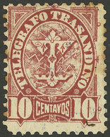 ARGENTINA: GJ.53, 10c. Telégrafo Trasandino, Unused, Without Gum, VF - Telégrafo