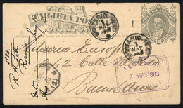 ARGENTINA: 4c. Postal Card Sent To Buenos Aires On 1/MAY/1883, From Rosario, With Violet Rectangular "ABONADOS" Cancel A - Cartas & Documentos