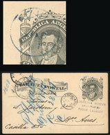 ARGENTINA: 4c. Postal Card Sent To Buenos Aires On 27/AP/1884, With Green-blue Datestamp Of AZUL (Buenos Aires) And Arri - Cartas & Documentos