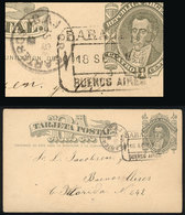 ARGENTINA: 4c. Postal Card Sent To Buenos Aires On 18/SE/1885, With Rectangular Datestamp Of BARADERO (Buenos Aires) And - Cartas & Documentos